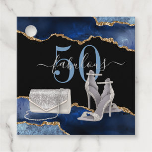 50 Fabulous Navy Black Agate Gold Glitter Favour Tags