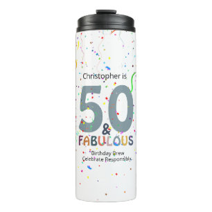50 & Fabulous Personalised Blue Confetti Birthday Thermal Tumbler