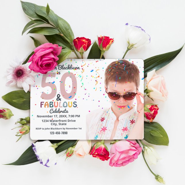50 & Fabulous Photo 50th Fun Birthday Party Pink Invitation (Creator Uploaded)