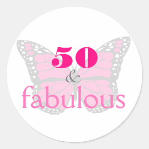 50 & Fabulous Pink 50th Birthday Butterfly Classic Round Sticker