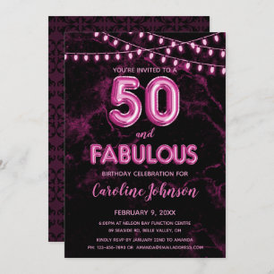 50 & Fabulous Pink Balloon Birthday Invitations