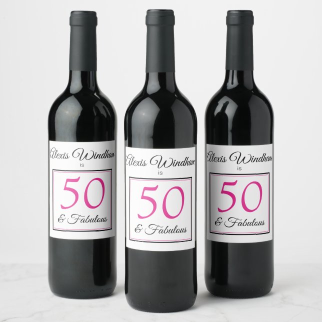 50 & fabulous pink birthday with Name Wine Label (Bottles)