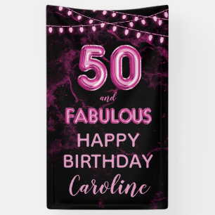 50 & Fabulous Pink & Black Birthday Vertical Banner