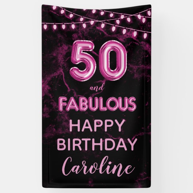 50 & Fabulous Pink & Black Birthday Vertical Banner (Vertical)