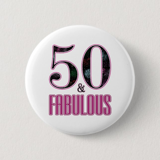 50 & Fabulous Pink Black Typography 50th Birthday 6 Cm Round Badge (Front)