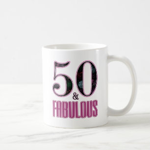 50 & Fabulous Pink Black Typography 50th Birthday Coffee Mug
