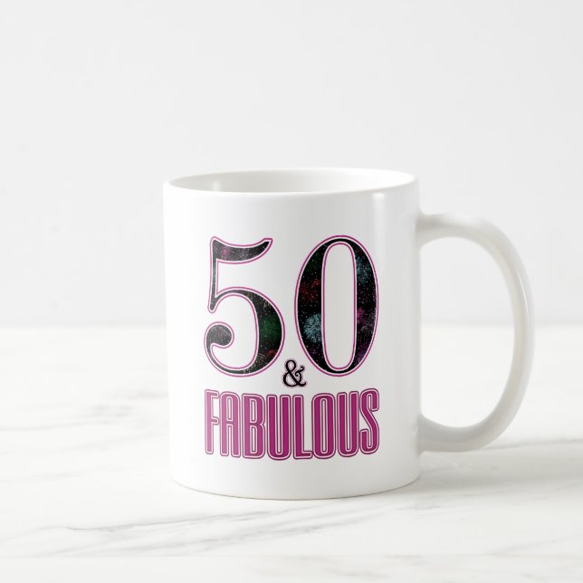 50 & Fabulous Pink Black Typography 50th Birthday Coffee Mug (Right)