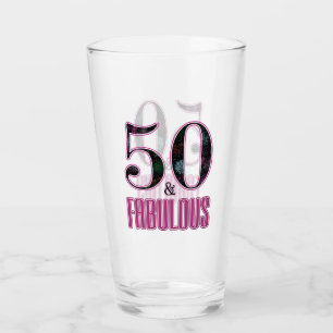 50 & Fabulous Pink Black Typography 50th Birthday Glass