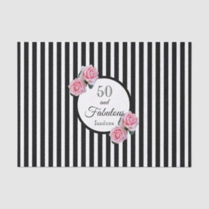 50 fabulous pink florals black white stripes tissue paper