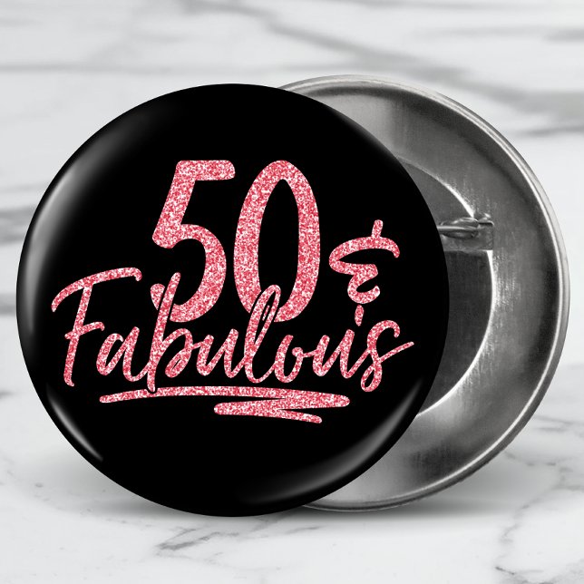 50 & Fabulous Pink Glitter 50th Birthday Sparkle 3 Cm Round Badge (Creator Uploaded)
