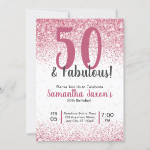 50 & Fabulous Pink Glitter Confetti Birthday Invit Invitation