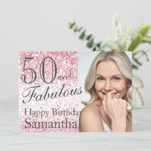 50 & Fabulous Pink Glitter Confetti Birthday Invitation