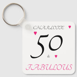50 & fabulous pink hearts personalized birthday ke key ring