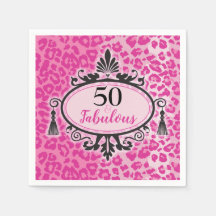 50 & Fabulous Pink Leopard 50th Birthday  Napkins