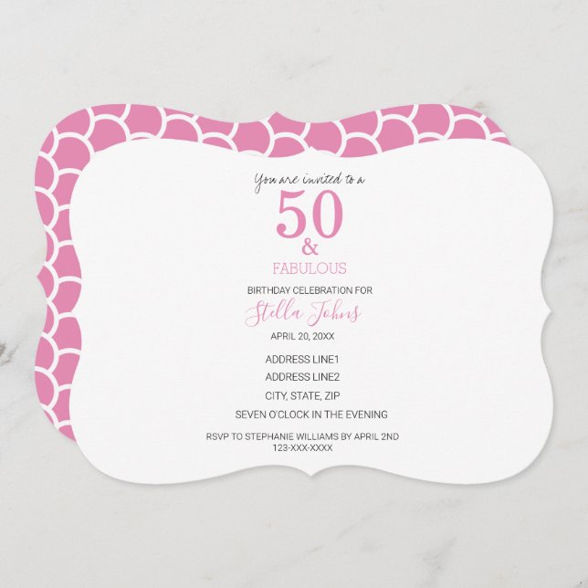 50 & Fabulous Pink Mermaid Cute Colourful Birthday Invitation (Front/Back)
