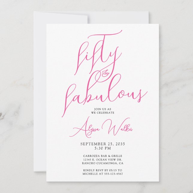 50 & Fabulous Pink Modern Script 50th Birthday  Invitation (Front)