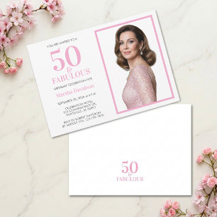 50 & Fabulous Pink Photo Birthday Design Invitation