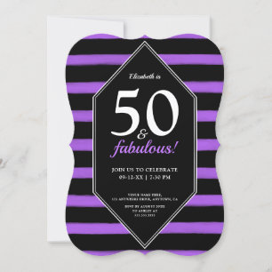 50 & Fabulous Purple & Black 50th Birthday Party Invitation