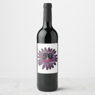 50 fabulous purple flower glitter centre wine label