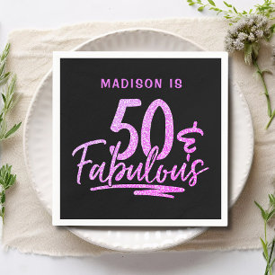 50 & Fabulous Purple Glitter 50th Birthday Name Napkin