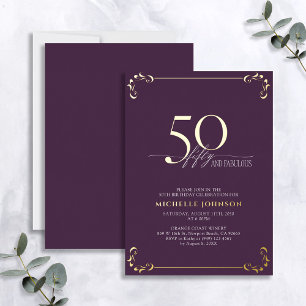50 & Fabulous Purple & Gold Calligraphy Birthday 