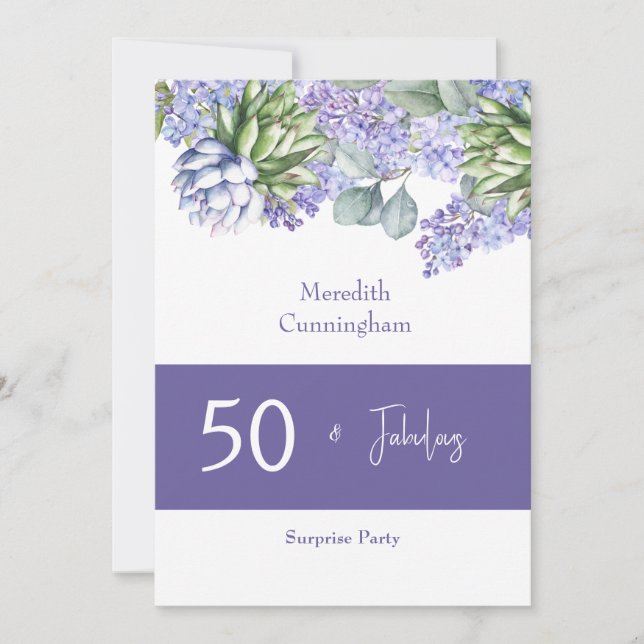 50 & Fabulous Purple Lilacs Watercolor II Invitation (Front)
