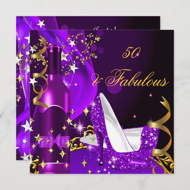 50 & Fabulous Purple Magenta Birthday Party Invitation (Front/Back)