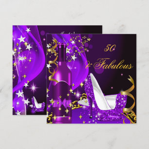 50 & Fabulous Purple Magenta Birthday Party Invitation