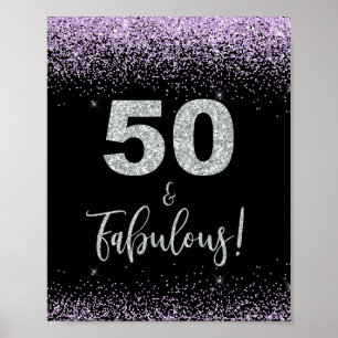 50 & Fabulous Purple & Silver Confetti Party Sign
