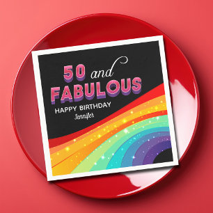 50 & Fabulous Rainbow Sparkle 50th Birthday Party Napkin