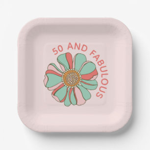 50 & Fabulous Retro Pink Floral Paper Plate
