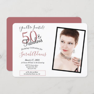 50 & Fabulous Rose Gold 50th Birthday Party Photo Invitation