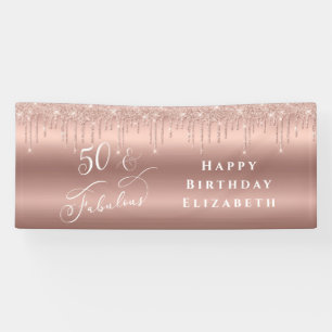 50 Fabulous Rose Gold Glitter Birthday Party Banner