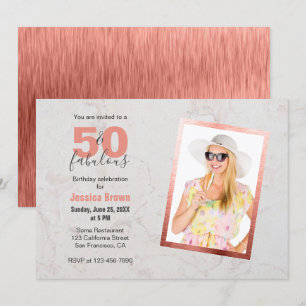50 & Fabulous Rose Gold Pink Marble 50th Birthday Invitation