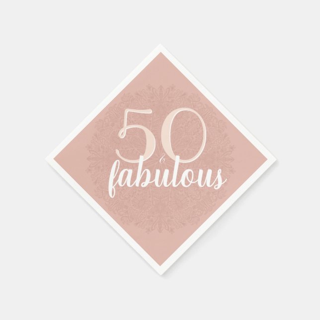 50 & Fabulous Rose Pink Floral 50th Birthday Party Napkin (Corner)