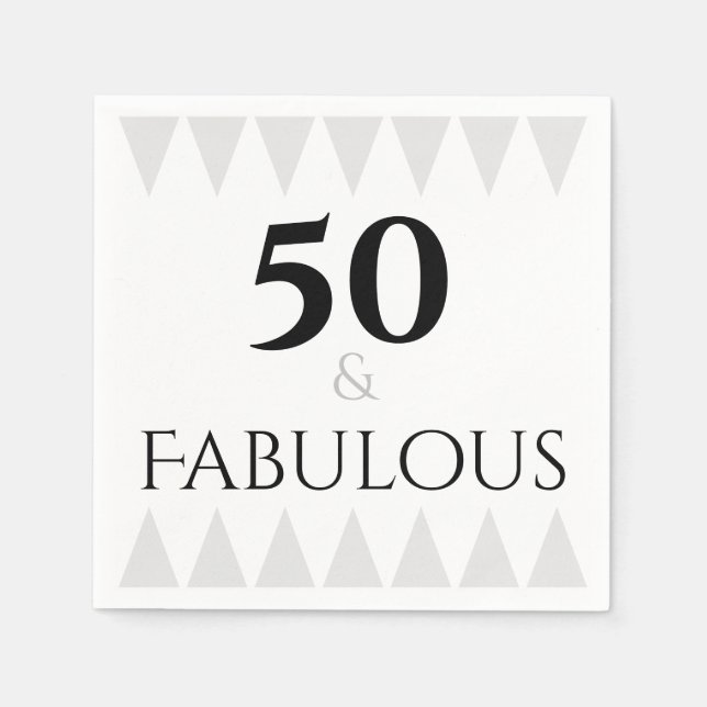 50 & Fabulous Silver Black Typography Customisable Napkin (Front)
