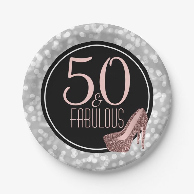 50 & Fabulous | Silver Pink 50th Birthday Party Paper Plate (Front)