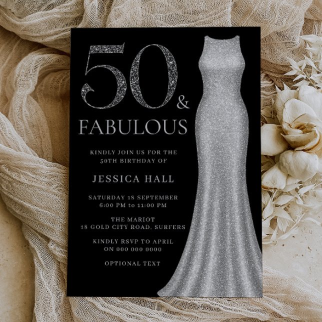 50 & Fabulous Silver Sparkle Dress 50th Birthday Invitation (Creator Uploaded)