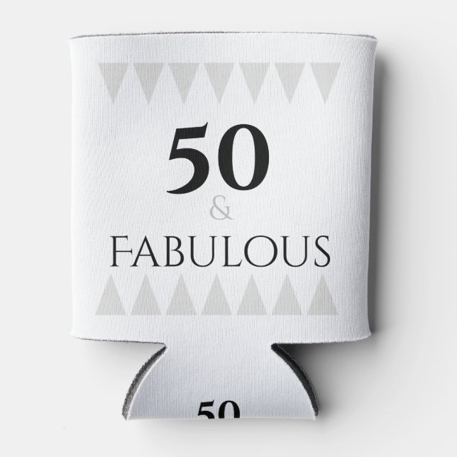 50 & Fabulous stylish Silver Black Can Cooler (Front)