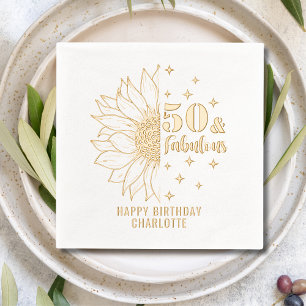 50 & Fabulous Sunflower 50th Birthday Personalised Foil Napkins