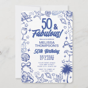  50 & Fabulous Whimsical Hand Drawn Birthday Invitation