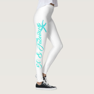 50 & Fabulous White Teal Blue Aqua Starfish Cool Leggings