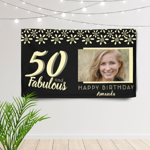 50 & Fabulous Yellow Daisy Flower Watercolor Photo Banner