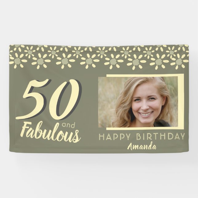 50 & Fabulous Yellow Daisy Flower Watercolor Photo Banner (Horizontal)