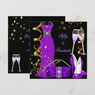 50  Fantastic Purple Dress Black Gold Birthday Invitation