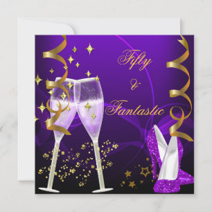 50 & Fantastic Purple Gold Champagne Shoes Invitation