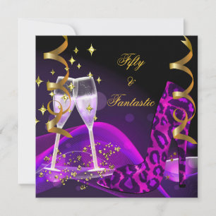 50 & Fantastic Purple Gold Leopard Shoes Invitation