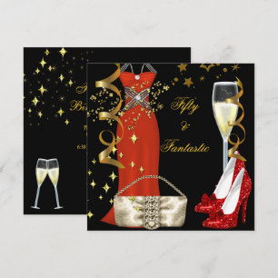 50 Fantastic Red Dress Black Gold Birthday Party Invitation