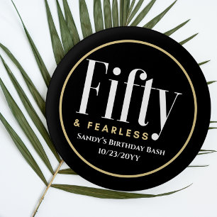 50 & Fearless Birthday Elegant Modern Black Custom 3 Cm Round Badge