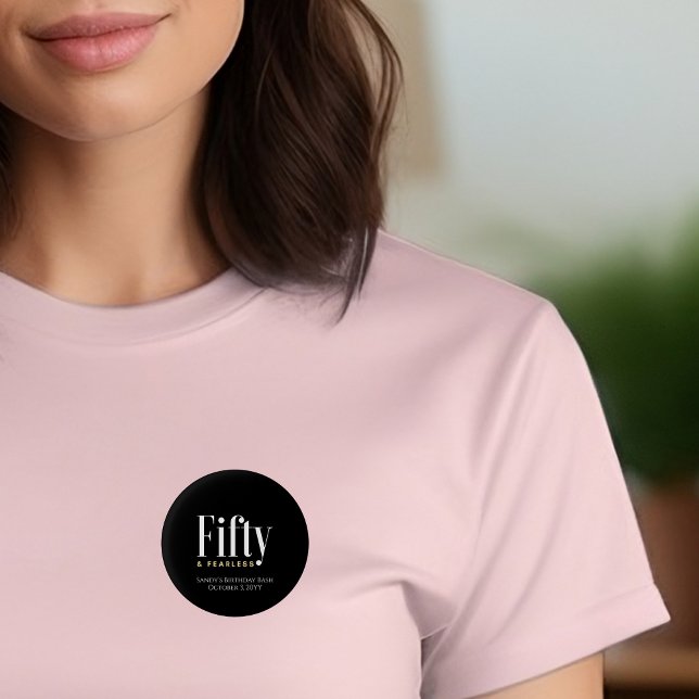 50 & Fearless Birthday Elegant Modern Black Custom 3 Cm Round Badge (Creator Uploaded)